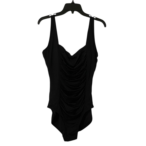 Calvin Klein Women’s Black Ruffle Over The Shoulder One Piece Swimsuit Size 16